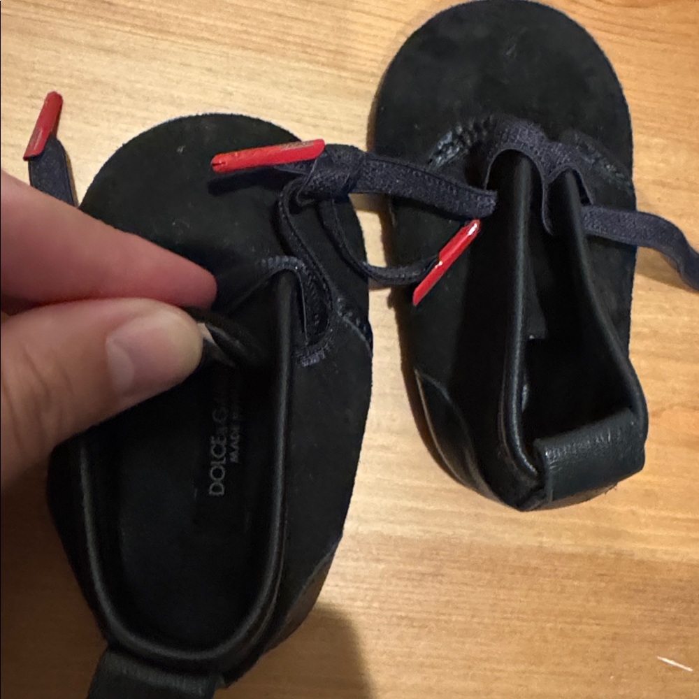 Dolce & Gabbana Black Baby Shoes with Red Accents